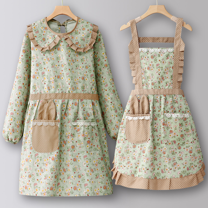 围裙长袖纯棉家用做饭