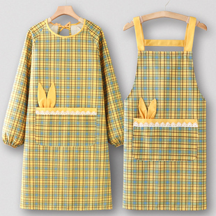 咖啡馆围裙厨房家用大人长袖罩衣女新款年轻款工作服吃饭上班专用