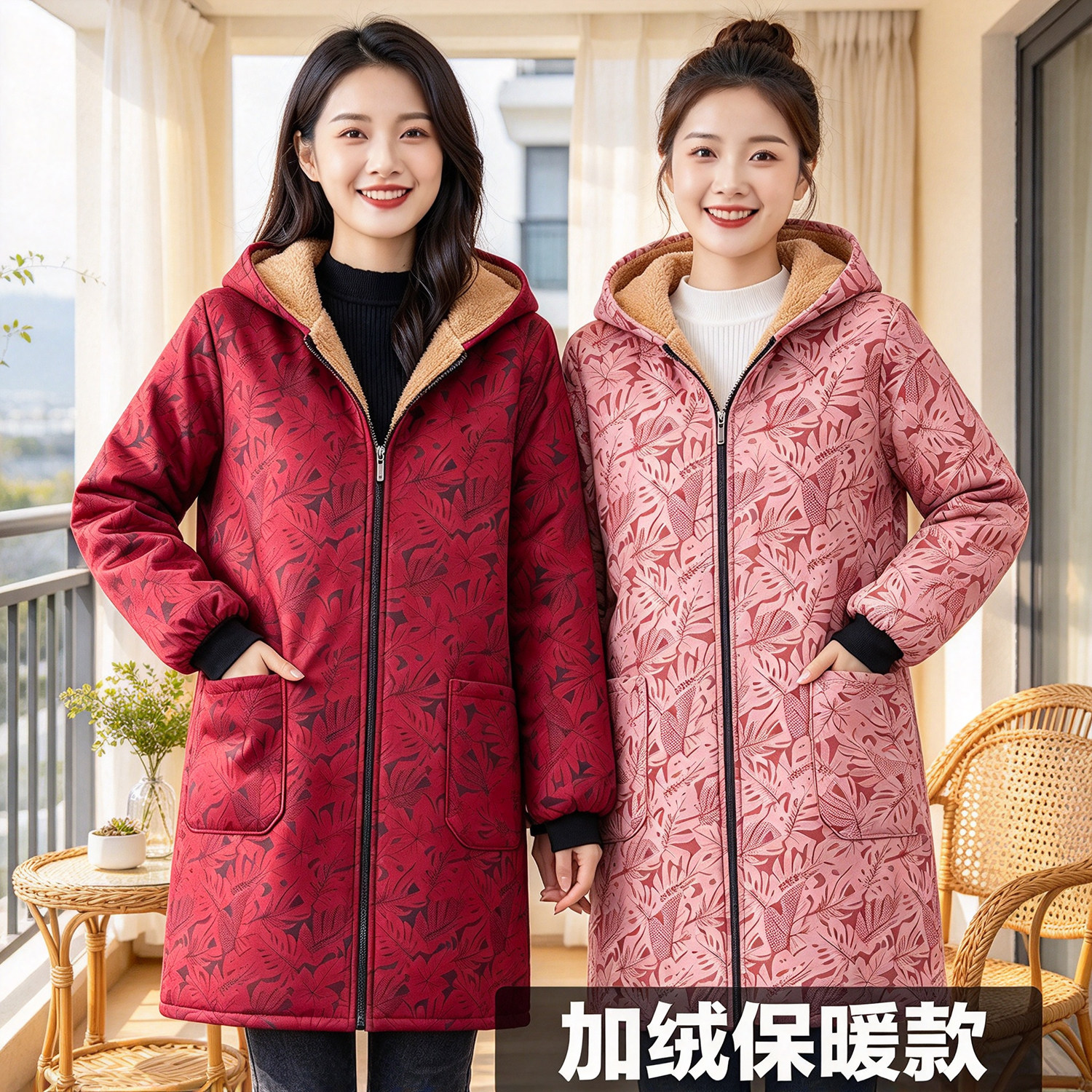 冬季加绒加厚保暖连帽围裙