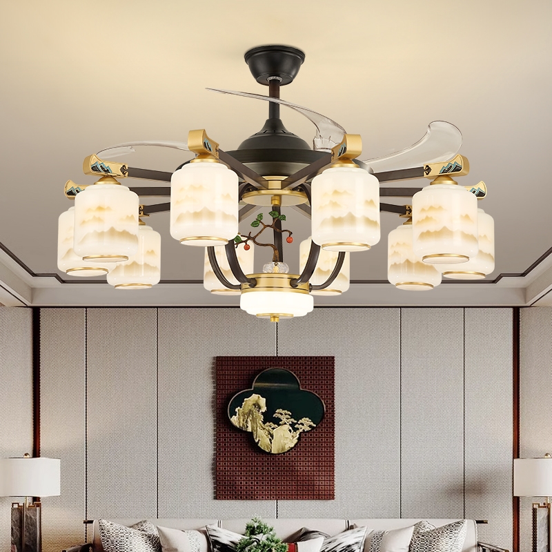 新中式客厅吊灯风扇灯隐形一体吊