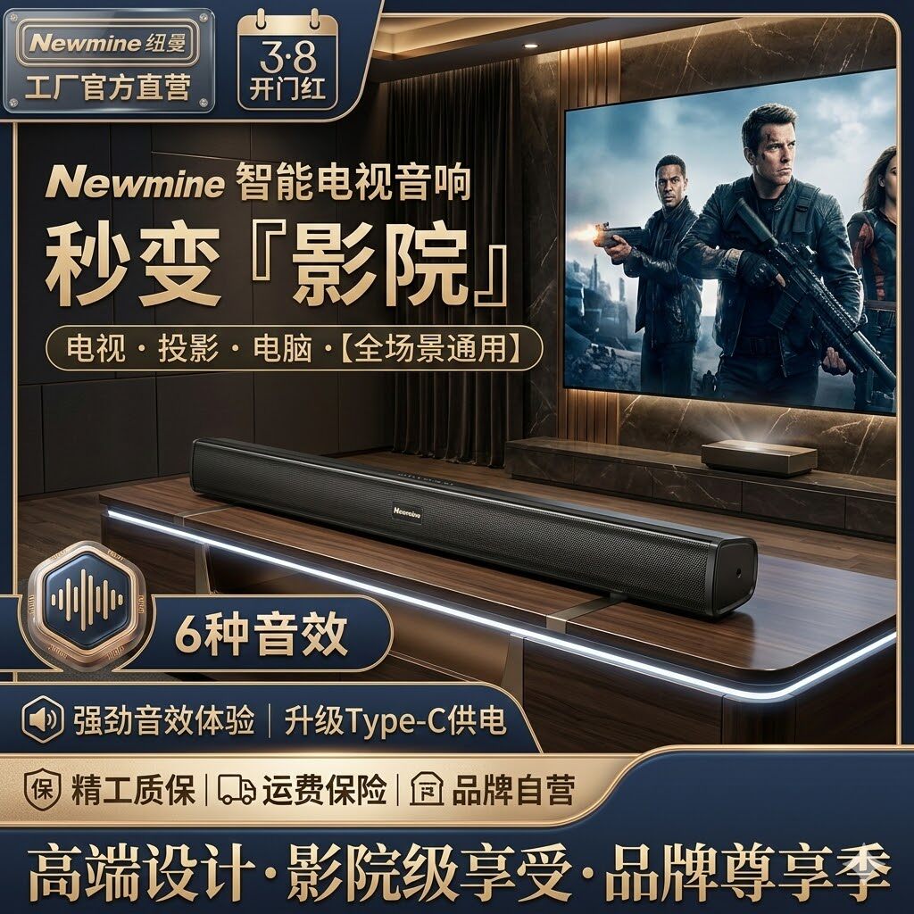 纽曼G-509回音壁音响电视蓝牙家用客厅条形音箱投影仪小米通用