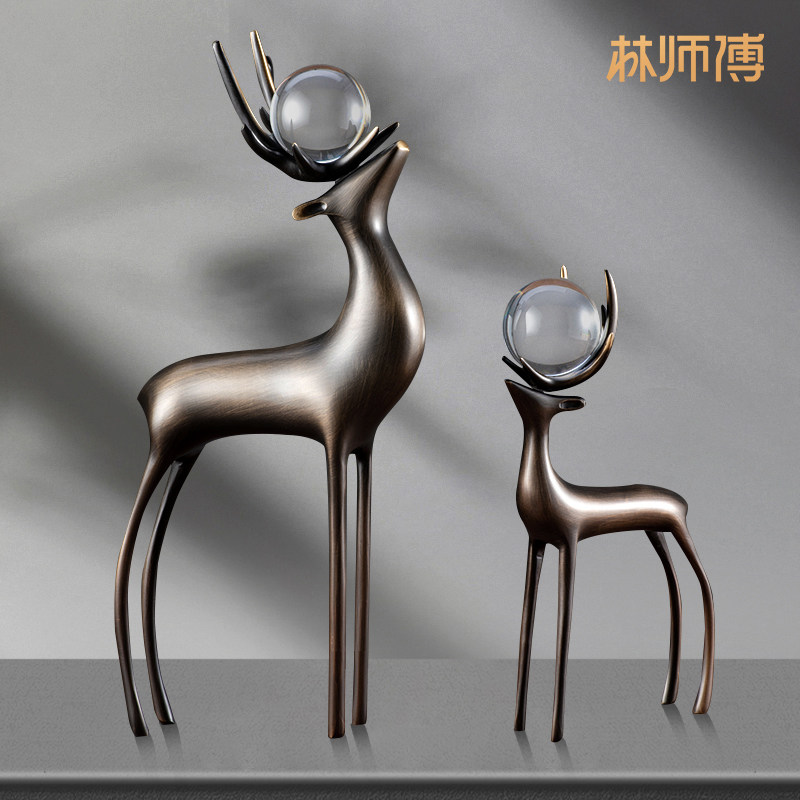 水晶球全黄铜福鹿招财客厅电视柜高档轻奢家居工艺品办公室摆件,家居饰品,装饰摆件,淘宝优惠券,粉丝福利购,淘宝优惠卷