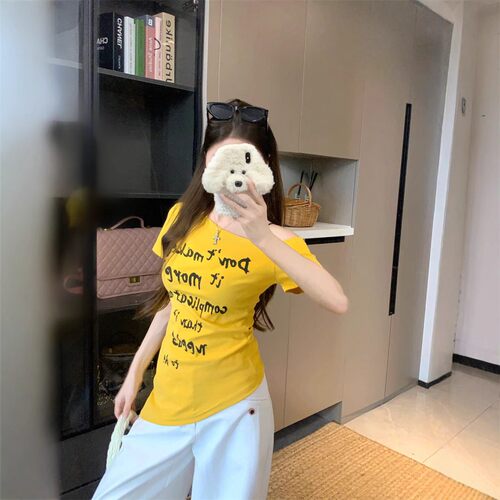 斜肩短袖t恤女款衣服2026新款时尚洋气时髦轻奢高级感上衣夏薄款