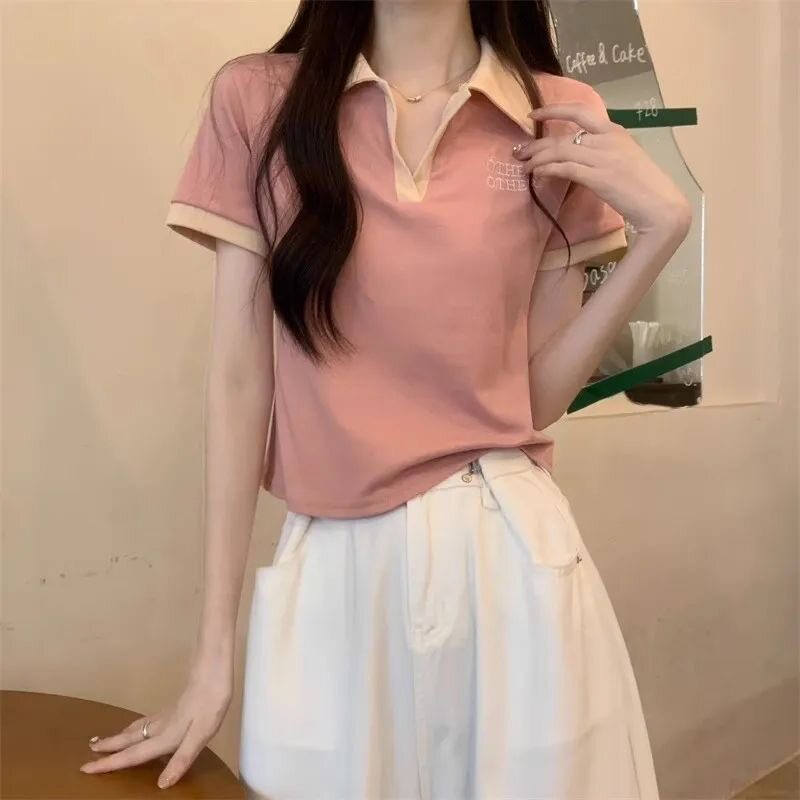 夏装新款正肩polo领上衣设计感小众短袖女T恤宽松显瘦辣妹高级感