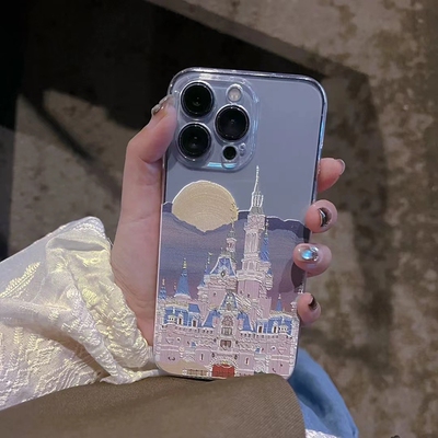 迪士尼城堡适用苹果14手机壳远峰蓝13全包iPhone14Promax油画13Pro软壳12Promax新款11透明7/8p情侣十三创意