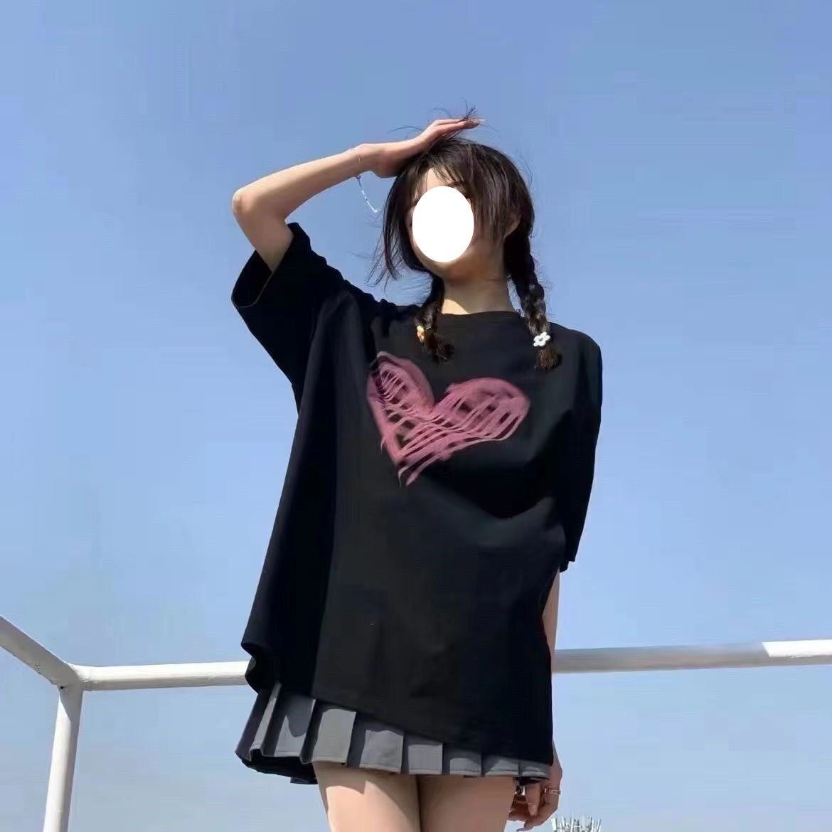 2026夏季新款韩版百搭女纯黑色t恤oversize短袖宽松潮流上衣女款