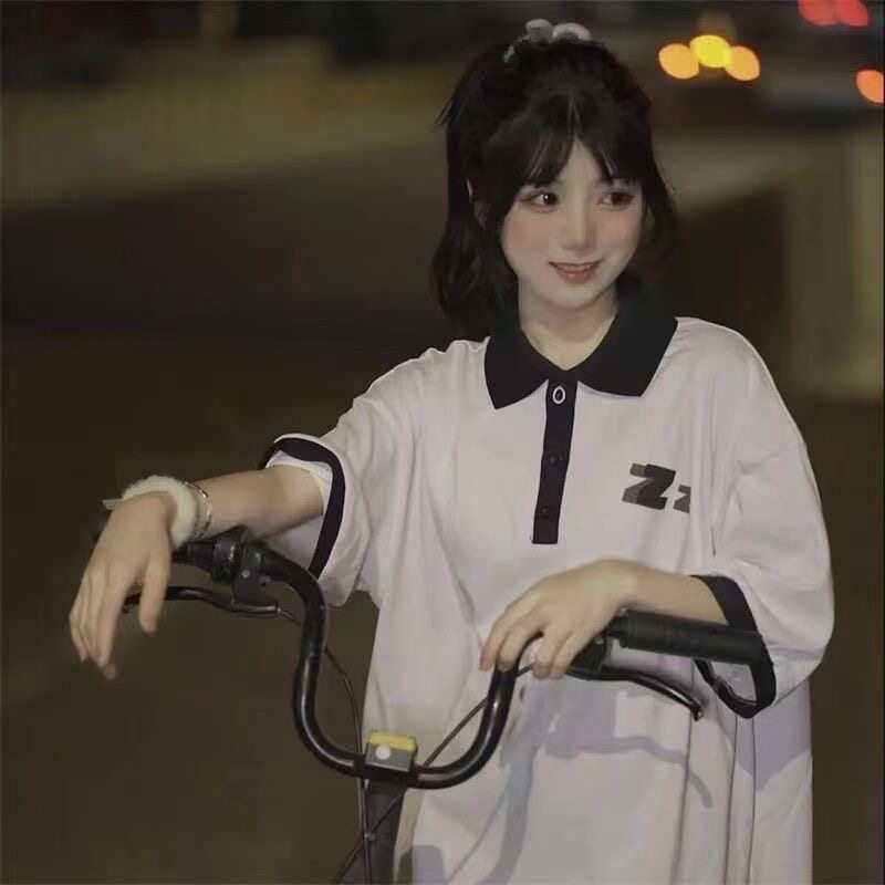 撞色翻领短袖t恤女2026新款夏季设计感小众polo衫宽松半袖上衣服