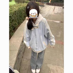 ins美式 宽松百搭外套 复古国潮立领夹克女学生韩版 春秋新款