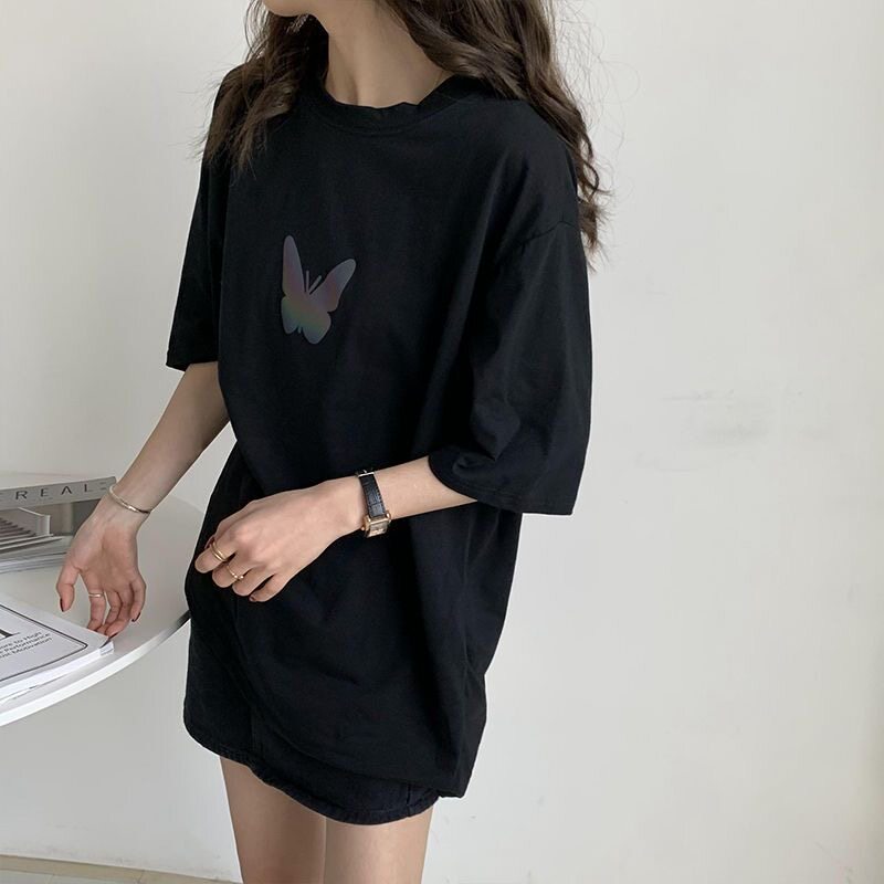洋气反光蝴蝶短袖t恤女2026夏季新款韩版宽松设计感短款上衣女