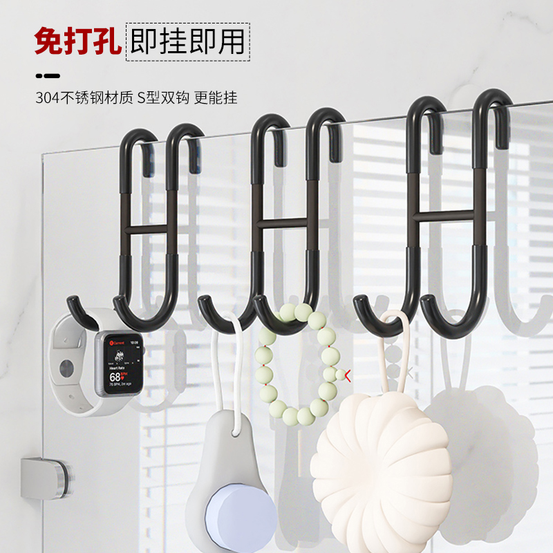 淋浴房挂钩 浴室玻璃门免打孔挂衣服毛巾钩子 卫生间不锈钢挂衣钩