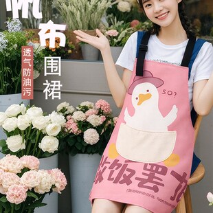妇女 耐磨烹饪厨房家庭围裙餐饮工作服 卡通帆布围裙年轻风格 时尚