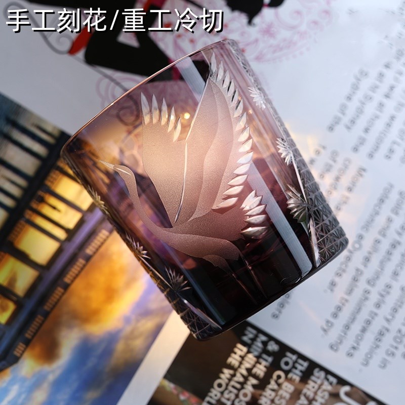 手工雕刻玻璃杯高颜值闻香杯酒杯高端洋酒杯子水晶礼盒套装