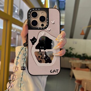 新款窗户梅花猫17适用苹果17promax手机壳iPhone16镜面保护套Air潮15pro/14高级感少女卡通13pro/12网红同款