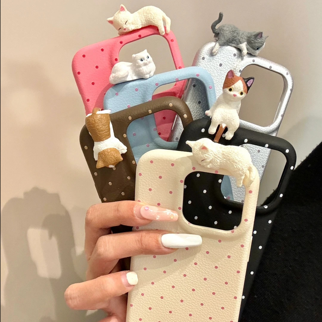 新款皮革纹适用苹果16ProMax立体猫咪公仔手机壳iPhone15女14软壳13高级感12Pro简约11可爱15promax网红超火