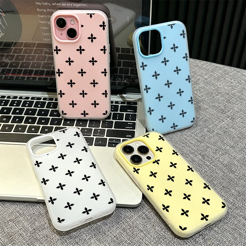 黑色十字花适用苹果17promax手机壳二合一果冻壳iphone16/15Pro网红潮流14简约男女款vivoppo华为荣耀小米17