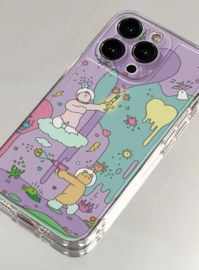紫色涂鸦没毒大战华为荣耀iPhone15苹果14promax手机壳保护套13软太空壳12Pro/11透明硅胶xsmax创意7p卡通
