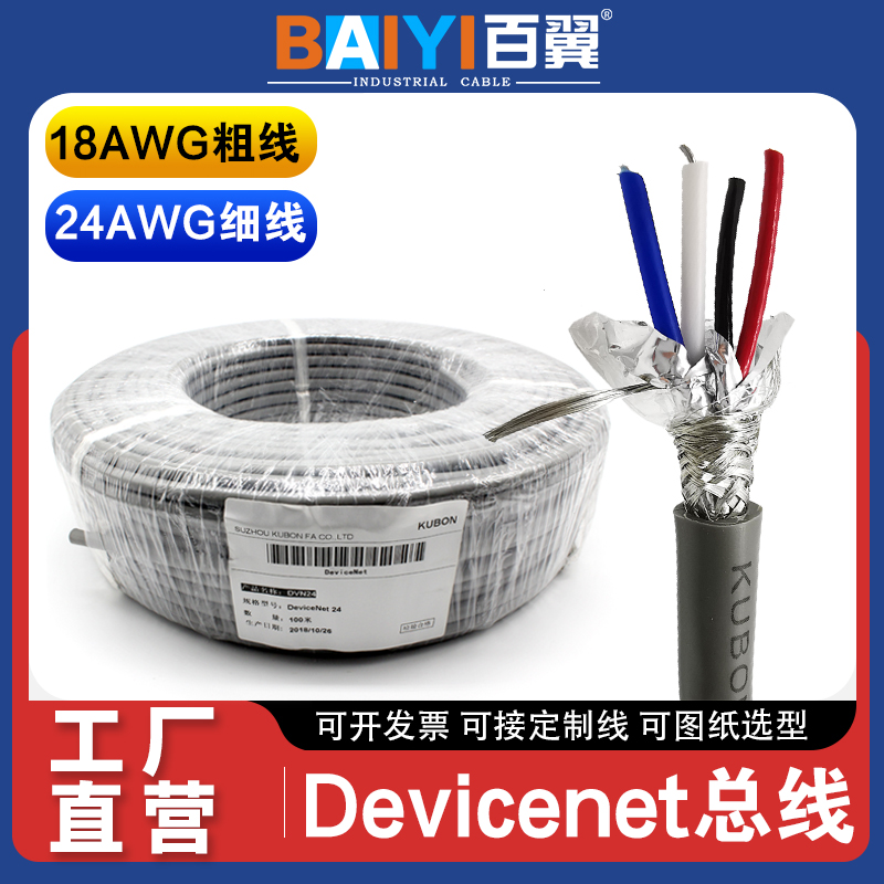 DVN24细电缆DVN18通讯线屏蔽Devicenet工业线缆总线4芯国产100米