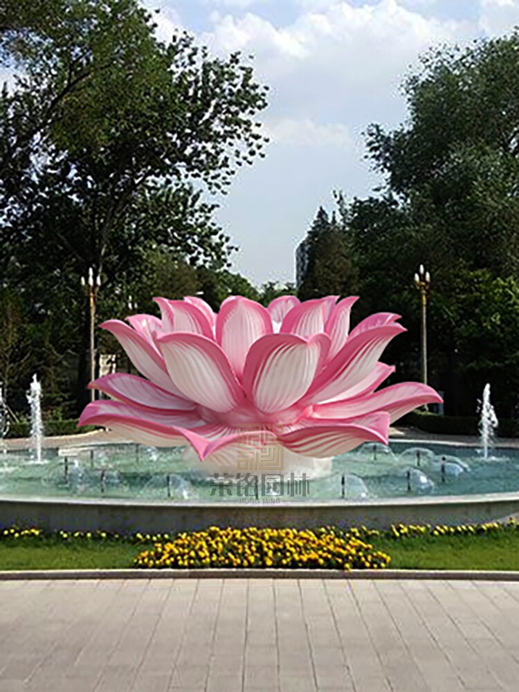 现货玻璃钢莲花喷泉树脂彩绘仿真喷水荷花流水涌泉雕塑小品摆件