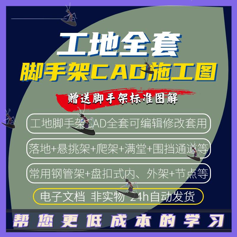 建筑工地盘扣落地悬挑式满堂内外排脚手架平立剖面节点大样CAD 图