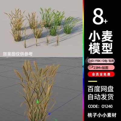 c4d农作物青苗小麦植物庄家麦子3d模型fbx建模obj素材blender建模