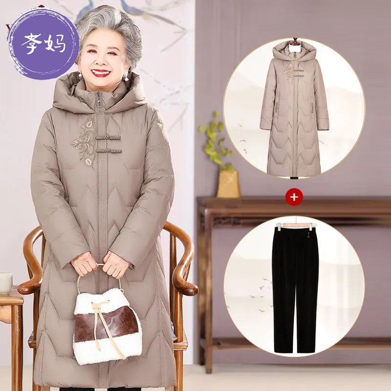 妈妈羽绒服60到70岁宽松加厚洋气民族风奶奶装老年人加长加厚冬装