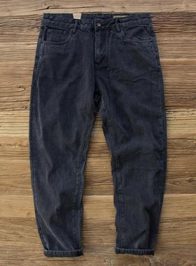 Mostarsea~赤耳包边黑色复古牛仔裤男直筒宽松秋冬款加厚休闲裤子