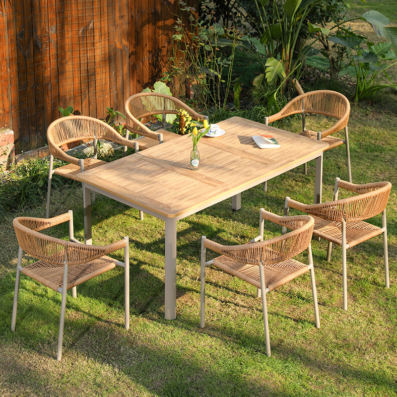 户外庭院桌椅防水露天藤编塑木桌休闲花园院子藤椅防腐木餐桌椅