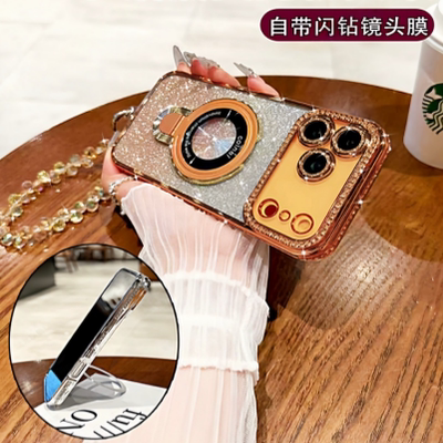 适用苹果17promax手机壳新款闪粉磁吸支架iphone16pro镜头全包高端奢华15防摔男女保护套Air高级感水钻plus杨