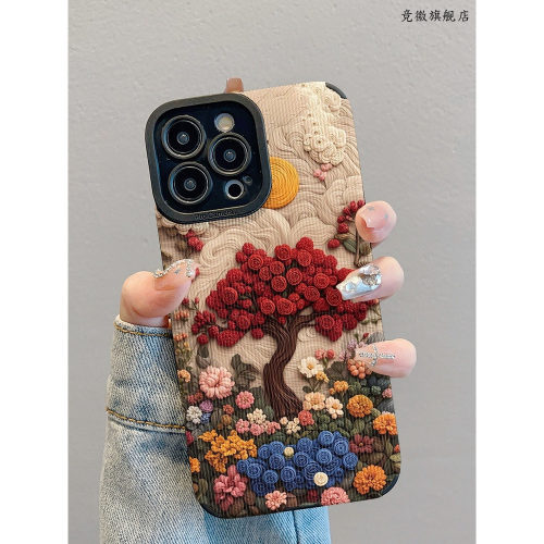 拼色花朵玫瑰适用苹果 iPhone16手机壳15promax牙签纹14新款i13简约iphone12promax女皮纹苹果17promax