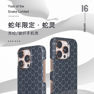 凯夫拉手机壳适用于苹果iPhone16ProMax全包600D个性超薄男款磁吸保护壳蛇年纹新款磨砂15彩色浮织高级感高档