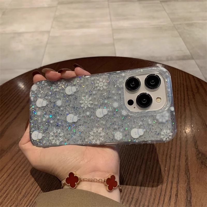 ins风闪粉满屏雪花适用苹果16promax手机壳新款高级感15日韩小众女14创意个性iphone16pro硅胶全包防摔带链条