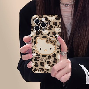 豹紋哈嘍KT貓適用iphone15promax蘋(píng)果16凱蒂貓hellokitty小眾新款 13全包mini防摔高級(jí)感12菲林plus14手機(jī)殼女