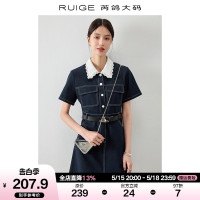 芮鸽大码法式连衣裙女2023新款胖mm夏复古气质时尚收腰显瘦牛仔裙