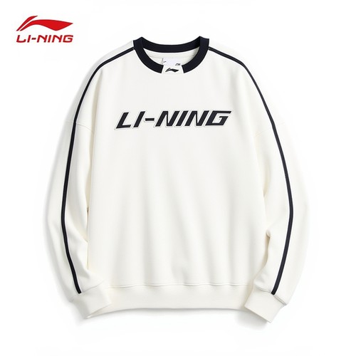 李宁白色加绒卫衣男士秋冬季新款圆领青少年保暖帽衫加厚运动外套