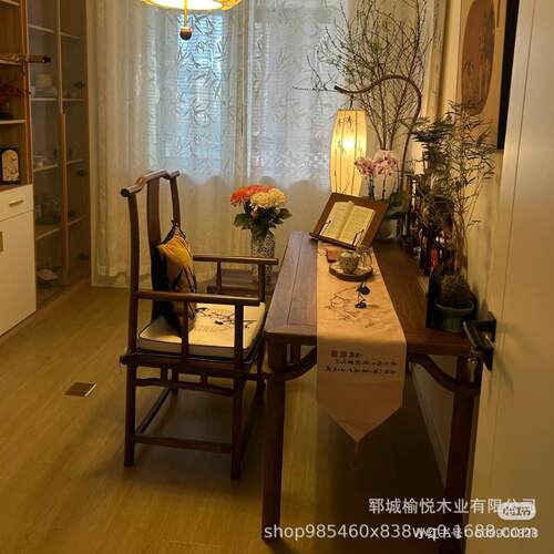 老榆木禅茶桌办实木意长条桌餐桌公室木大板桌新中式书咨询实桌