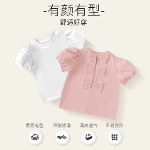 童装 儿童夏装 上衣夏季 T恤宝宝新款 洋气蝴蝶结甜美女童短袖