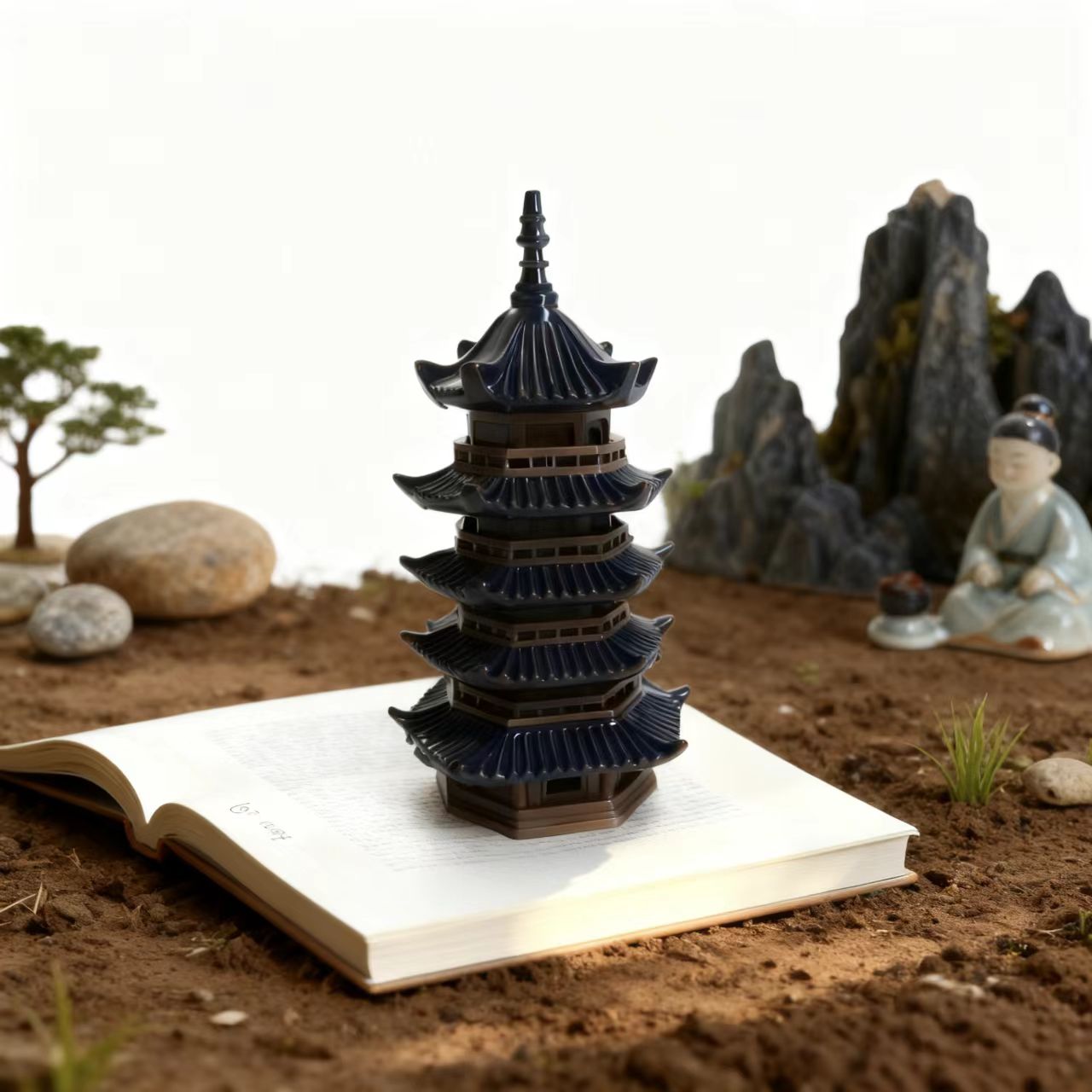 3D打印苏州园林平八角塔模型摆件