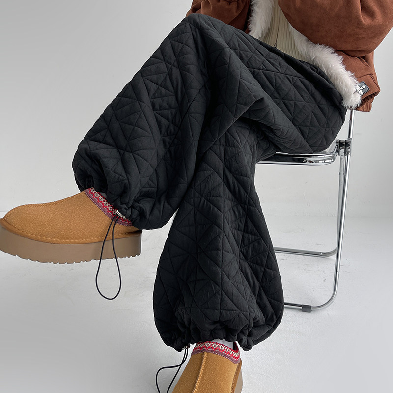 黑色加厚萎格夹棉阔腿裤女秋冬新款松紧高腰宽松显瘦休闲束脚棉裤,女装/女士精品,棉裤/羽绒裤,淘宝优惠券,粉丝福利购,淘宝优惠卷