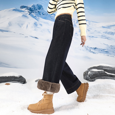 九分加绒加厚牛仔裤女