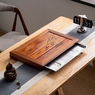 精选2024新款实木茶盘小号茶台抽屉式家用简约储蓄水排水双用功夫