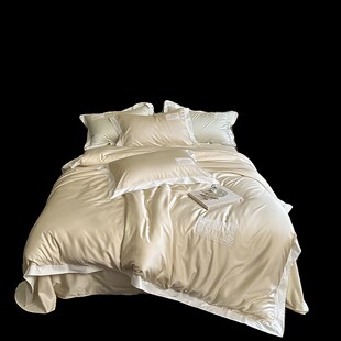 精选法式轻奢100支兰精天丝四件套夏季凉感裸睡纯色被套冰丝床上