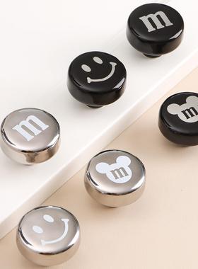 轻奢派覆古卡通儿童房衣柜拉手陶瓷黑色柜门抽屉把手米奇创意圆形