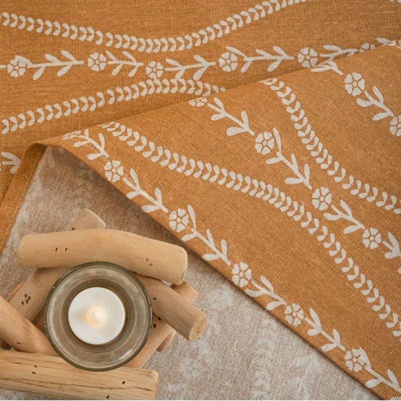 精选棉麻田园印花桌布橘色台布茶几盖巾电视柜边柜盖布绿色方餐桌