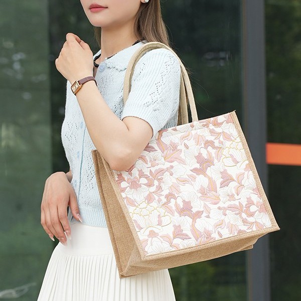 大容量麻布包包女时尚亚麻手提妈咪包学生简约单肩托特包时尚潮流