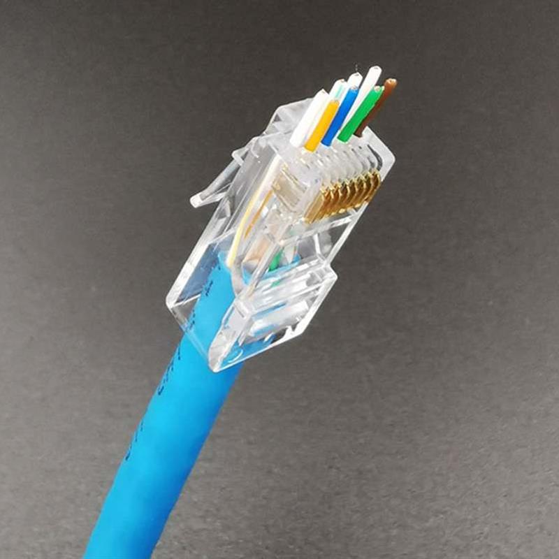 通孔穿孔式水晶头超五类六类CAT5E千兆RJ45纯铜镀金6类网线8P接头