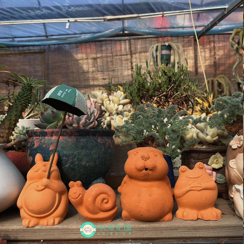 红陶卡通动物摆件龙猫青蛙蜗牛土拨鼠装饰园艺杂货花插庭院道具