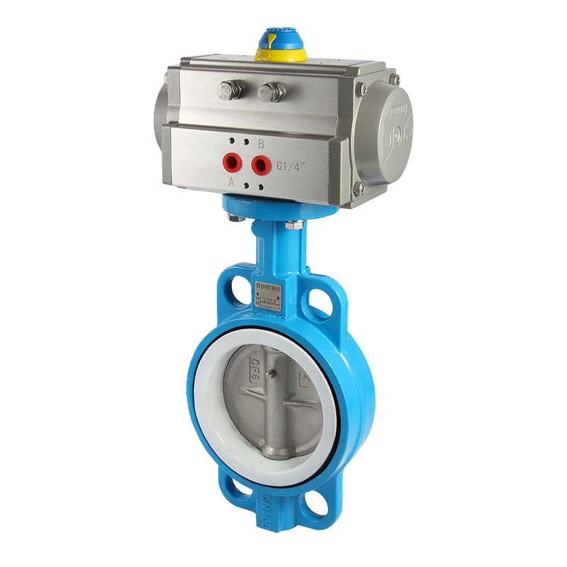 D671F-16气动四氟对夹蝶阀气动阀DN50 65 80 100 125 150 200 250