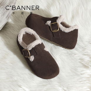 女外穿毛毛单鞋 千百度厚底加绒勃肯鞋 百搭保暖棉鞋 新款 女2025冬季