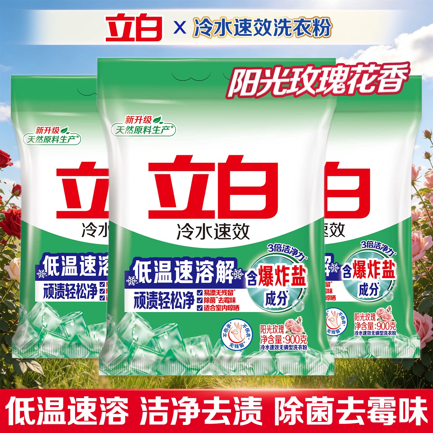 立白冷水速效洗衣粉低温速溶去污除菌去霉味无磷不伤手易漂无残留
