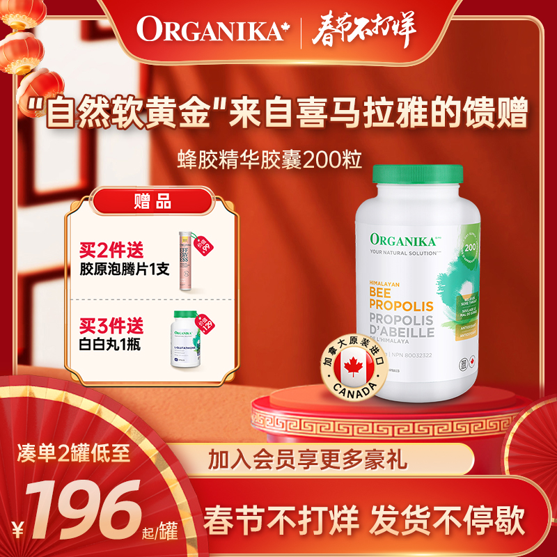 organika加拿大进口绿蜂胶软胶囊高浓度原装进口天然正品200粒